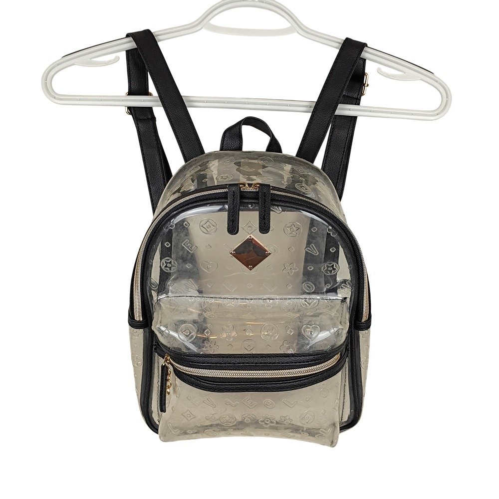 Claire's Clear Mini Backpack LOVE Embossed Transparent PVC Bag Stadium Approved